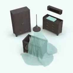 Wooden Nursery Revit Furniture Set With Canopy in 3D and rendered with a dark chocolate colored wood finish and teal colored textile accents. All 4 pieces in this Revit furniture set are fully parametric, easy to use and ready to render. Just load them into your project (individually or as a set), select the materials (or use the provided ones) and hit the render button for instant results. Don't let this opportunity go by and add this Wooden Nursery Revit Furniture Set to your cart today.