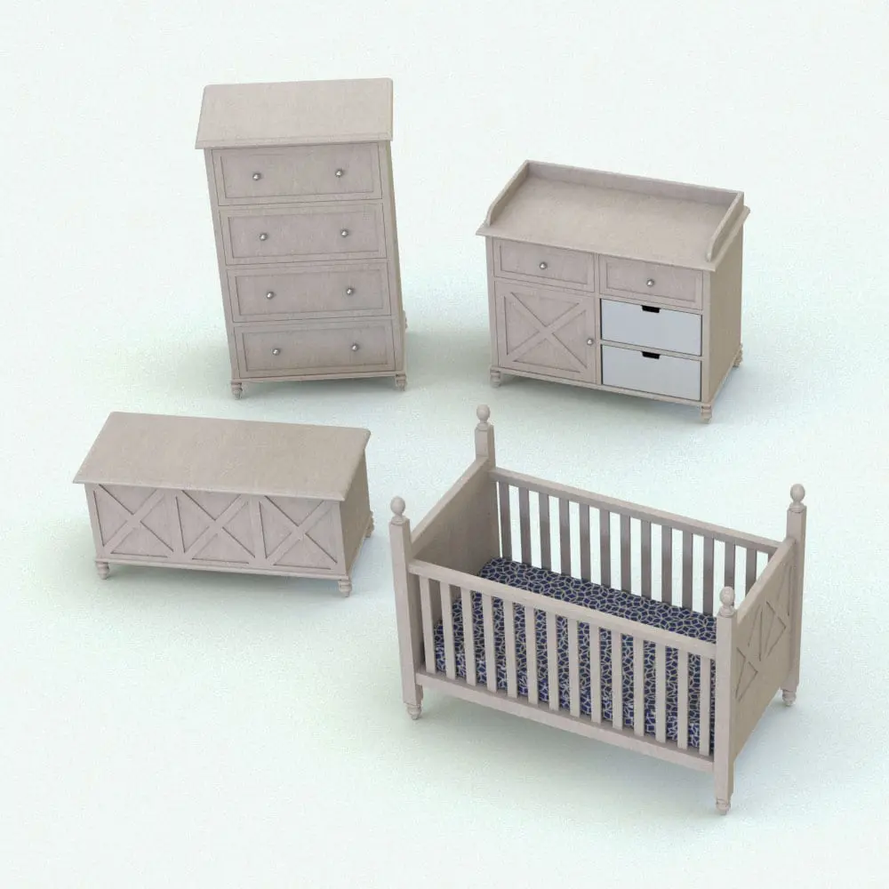 Revit Family / 3D Model - X-Shapes Nursery Revit Furniture Set Rendered in Revit X-Shapes Nursery Revit Furniture Set in 3D and rendered with a light colored wood texture and dark textile accents. All 4 pieces in this Revit furniture set are fully parametric, easy to use and render ready. Whether you use them individually or as a set, each piece will bring livability and charm to your Revit projects. Don't let this opportunity go by and add this Revit furniture set to your personal assets today.