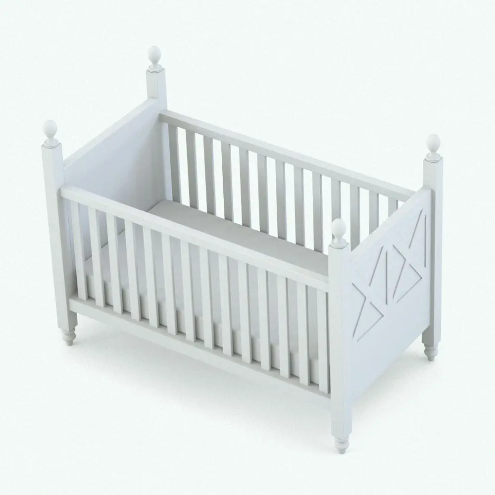 Revit Family / 3D Model - X-Shapes Nursery Revit Furniture Set Crib Crib Revit furniture family in 3D and rendered in black and white (ambient occlusion style). The X-shape design makes this family look modern, yet rustic, which aligns to many design languages. Get this 4-piece X-Shapes Nursery Revit Furniture Set today and elevate your projects and 3D renderings to new heights today.