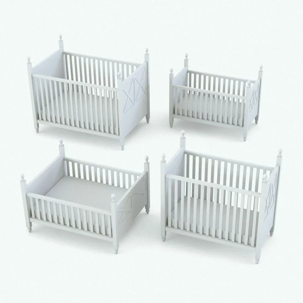 Revit Family / 3D Model - X-Shapes Nursery Set Crib Variations Crib Revit furniture family in different sizes and configurations to showcase its parametric flexibility.