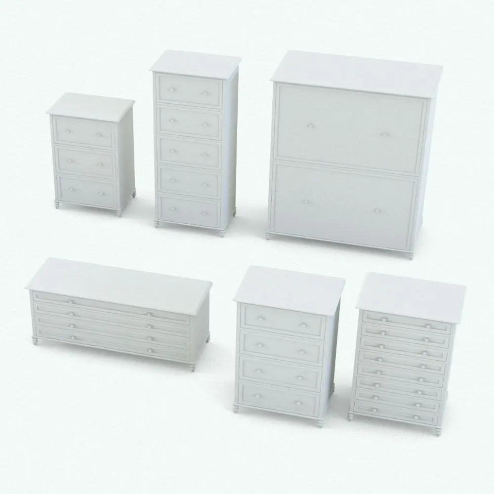 Revit Family / 3D Model - X-Shapes Nursery Set Chest With Drawers Variations Dresser Revit family in different sizes and configurations to showcase its parametric flexibility. Change the overall dimensions (width, depth, height) as well as the number of drawers and materials to make it fit to your spaces perfectly. Don't wait any longer and get this dresser, which is part of the X-Shapes Nursery Revit Furniture Set today.