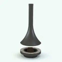 Curved Conical Revit Fireplace Family in 3D and rendered with a dark metallic finish and a stone rim. This Revit family includes an extra family for the log grate, so you can create a more realistic looking fireplace. Ideal for modern, minimalistic and contemporary interior design projects, this Revit fireplace will become a focal point in your projects.