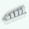 Metal Towel Revit Shelf Family showing a detail of the bottles (no towel). Ideal for residential, commercial and hospitality settings, this fully parametric and easy to use Revit shelf family will take your renders to the next level.