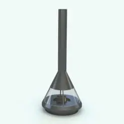 Modern Conical Metallic Revit Fireplace Family in 3D and rendered in a dark metallic finish with glass enclosure. Ideal for modern and industrial style designs, this fully parametric Revit fireplace will transform your spaces in just a few clicks.