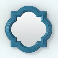Quatrefoil Molding Revit Mirror Family in 3D and rendered in a teal colored wood finish. Ideal for living rooms, bedrooms, offices, hotels and many more spaces, this fully parametric and easy to use Revit mirror family will transform your spaces in just a few clicks.