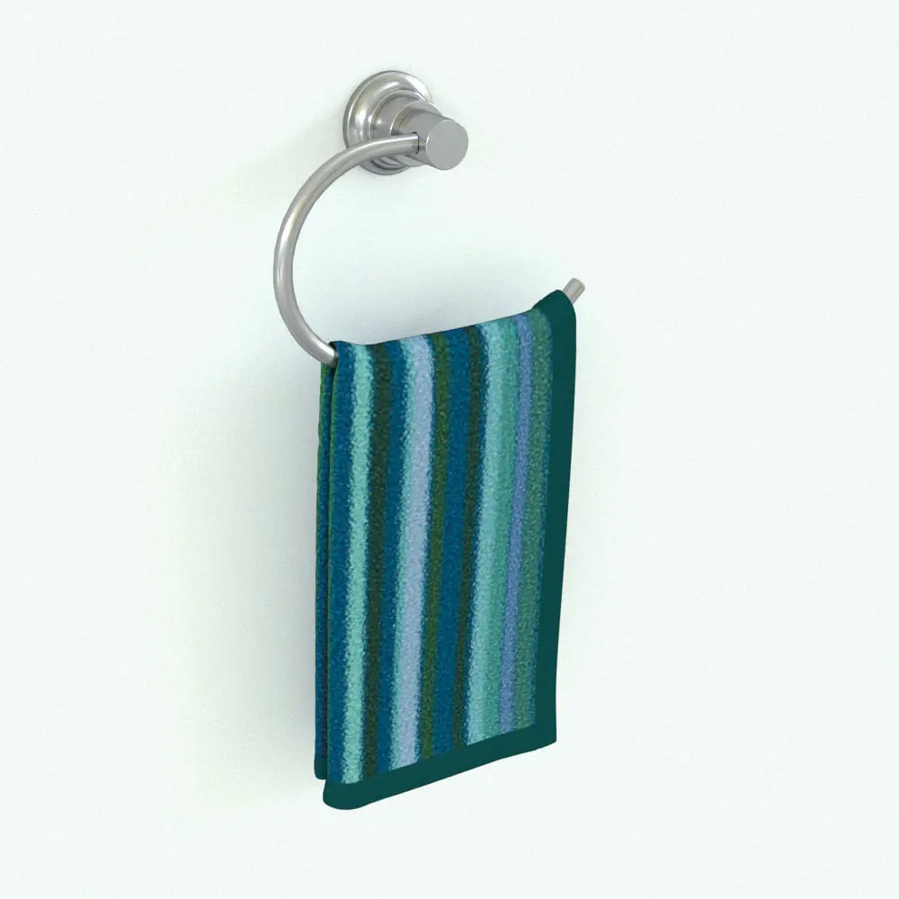 Revit Family / 3D Model - Hand Towel Revit Holder Ring Wall Mounted Rendered in Revit Hand Towel Revit Holder Ring Wall Mounted in 3D and rendered in a stainless steel finish with a blue/teal stripped hand towel. This Revit family is fully parametric, easy to use and ready to render. Whether you need a complement to your bathroom render or a focal point, this towel Revit holder will certainly stand out on its own.