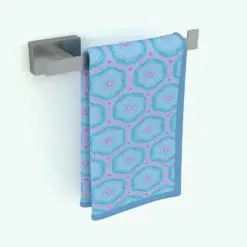 Hand Towel Revit Holder Arm Wall Mounted in 3D and rendered in a stainless steel finish and a light blue patterned towel with pink accents. This Revit family is very easy to use and it is ready to render. Just load it into your project, load the provided textures (or use your own for a more custom look) and hit the render button for instant results. Ideal for modern bathroom spaces, this Hand Towel Revit Holder Arm Wall Mounted will make your 3D renderings stand out.