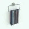 Hand Towel Revit Holder Family Rectangular in 3D and rendered in a stainless steel finish with a multi-colored stripped hand towel. The towel in this Revit family was created with a hybrid approach. This ensures that the Revit towel looks natural and that the textures you apply to it wrap around naturally (just like real textures would in a real towel). Ideal for modern interior design projects, this towel Revit holder family will elevate your renders and projects to new heights.