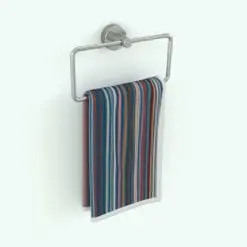 Hand Towel Revit Holder Family Rectangular in 3D and rendered in a stainless steel finish with a multi-colored stripped hand towel. The towel in this Revit family was created with a hybrid approach. This ensures that the Revit towel looks natural and that the textures you apply to it wrap around naturally (just like real textures would in a real towel). Ideal for modern interior design projects, this towel Revit holder family will elevate your renders and projects to new heights.