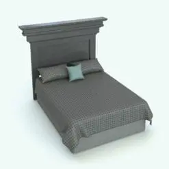 Revit Bed Family With Classic Headboard in 3D and rendered in a gray wood finish with gray and teal fabric accents. The fabric elements in this Revit bed family were created with a hybrid approach in order to make them look realistic. Additionally any texture you put on them will wrap around naturally just like real textures would in real life. Ideal for modern, classic or contemporary interior designs, this Revit bed family will certainly be the focal point in your designs. Get it today and see for yourself.