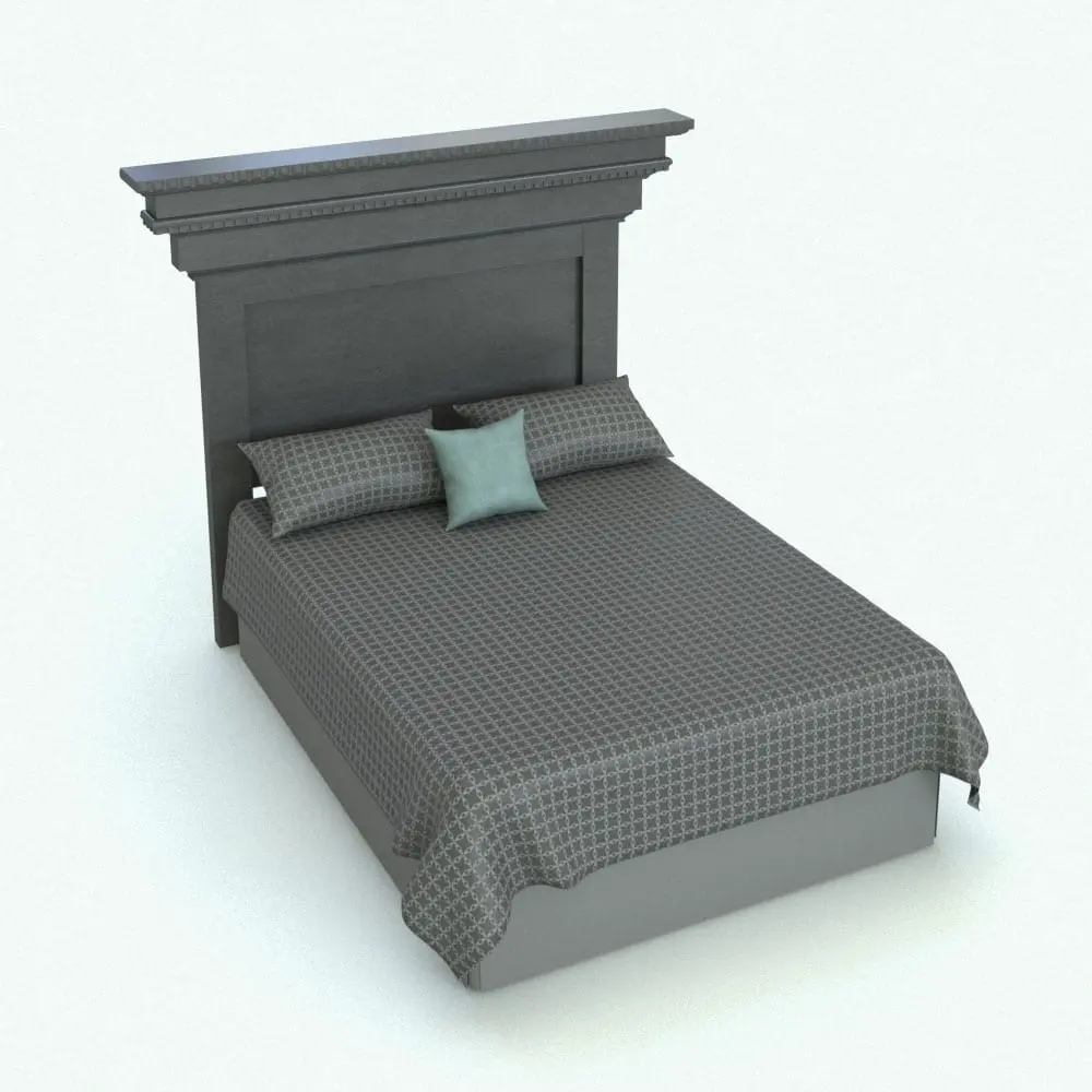 Revit Family / 3D Model - Revit Bed Family With Classic Headboard Rendered in Revit Revit Bed Family With Classic Headboard in 3D and rendered in a gray wood finish with gray and teal fabric accents. The fabric elements in this Revit bed family were created with a hybrid approach in order to make them look realistic. Additionally any texture you put on them will wrap around naturally just like real textures would in real life. Ideal for modern, classic or contemporary interior designs, this Revit bed family will certainly be the focal point in your designs. Get it today and see for yourself.