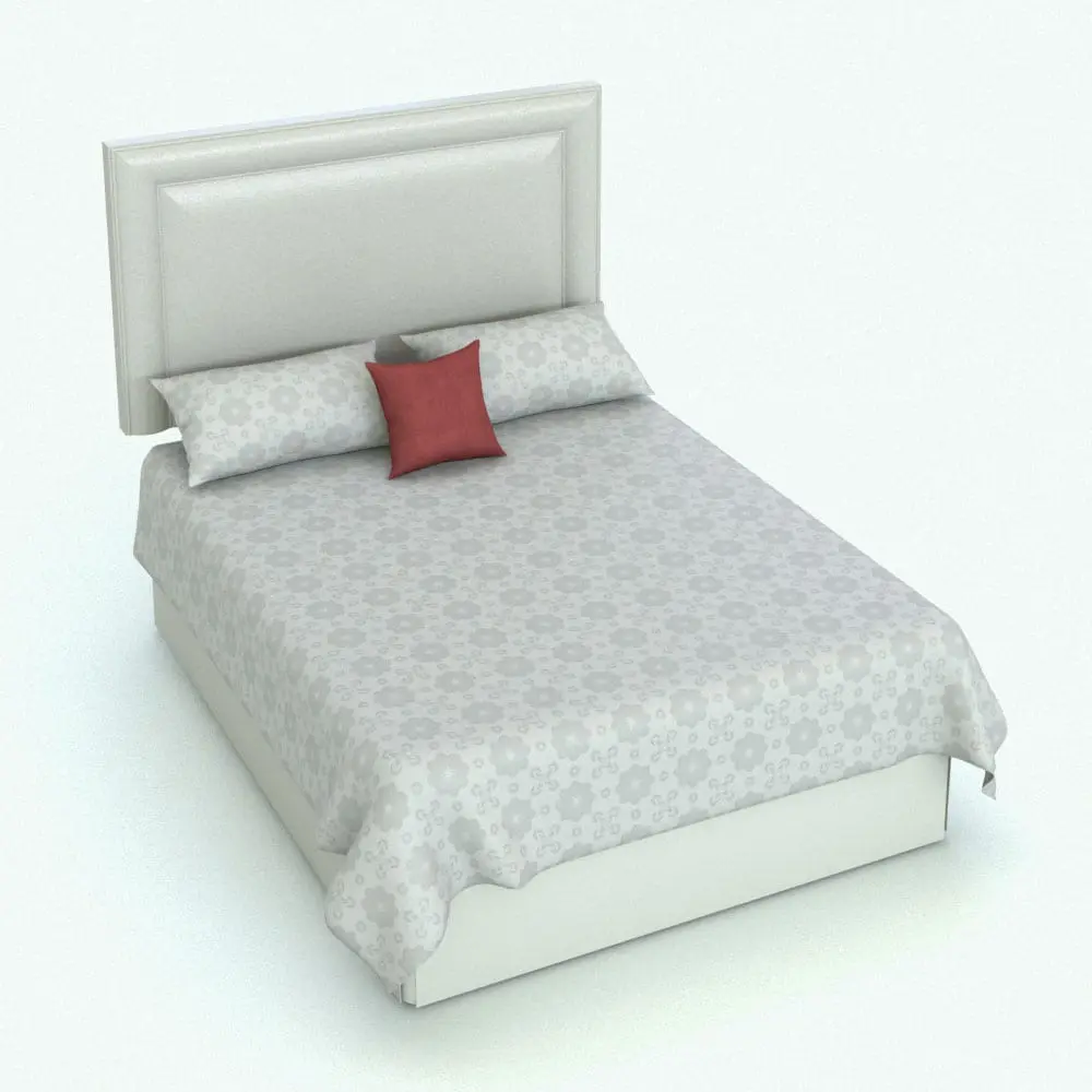 Revit Family / 3D Model - Revit Bed Family With Modern Headboard Rendered in full color Revit Bed Family With Modern Headboard rendered in a light-colored palette. Including a headboard and realistic pillows, comforter and cushion, this Revit bed family will take your 3D renderings to the next level. Ideal for modern residential projects, this bed uses our hybrid technology that allows you to use any texture on the pillows, comforter or cushion and make them wrap around naturally. Don't wait any longer and get this Revit bed family now!
