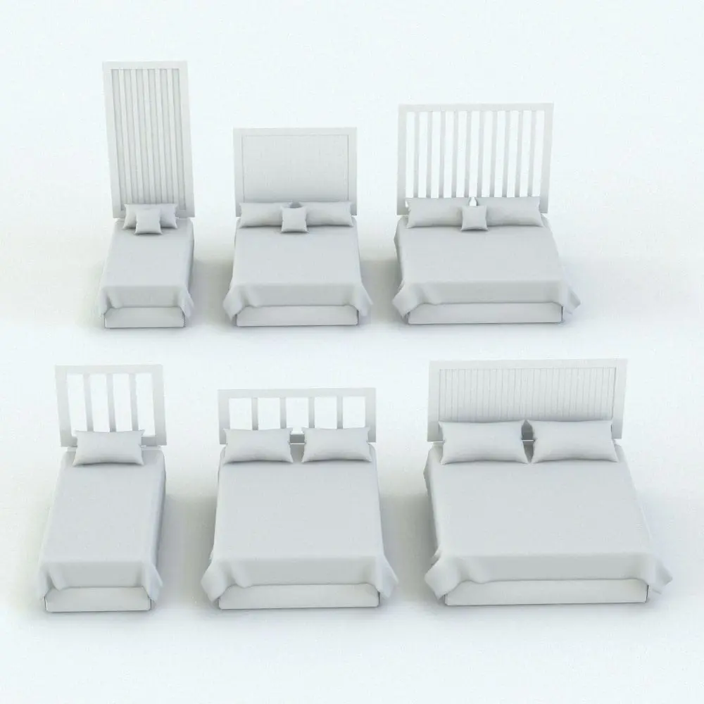 Revit Family / 3D Model - Revit Bed Family With Slats Headboard Variations Revit Bed Family With Slats Headboard shown in different sizes (full, queen and king) and with different options for the headboard: slats or slats with a back panel. This Revit family allows you to configure the number of slats, the height of the headboard, the materials, the visibility of the cushion and much more so you can blend it seamlessly to your design language. Ideal for residential, commercial and hospitality settings, this Revit Bed Family With Slats Headboard will transform your spaces in just a few clicks.