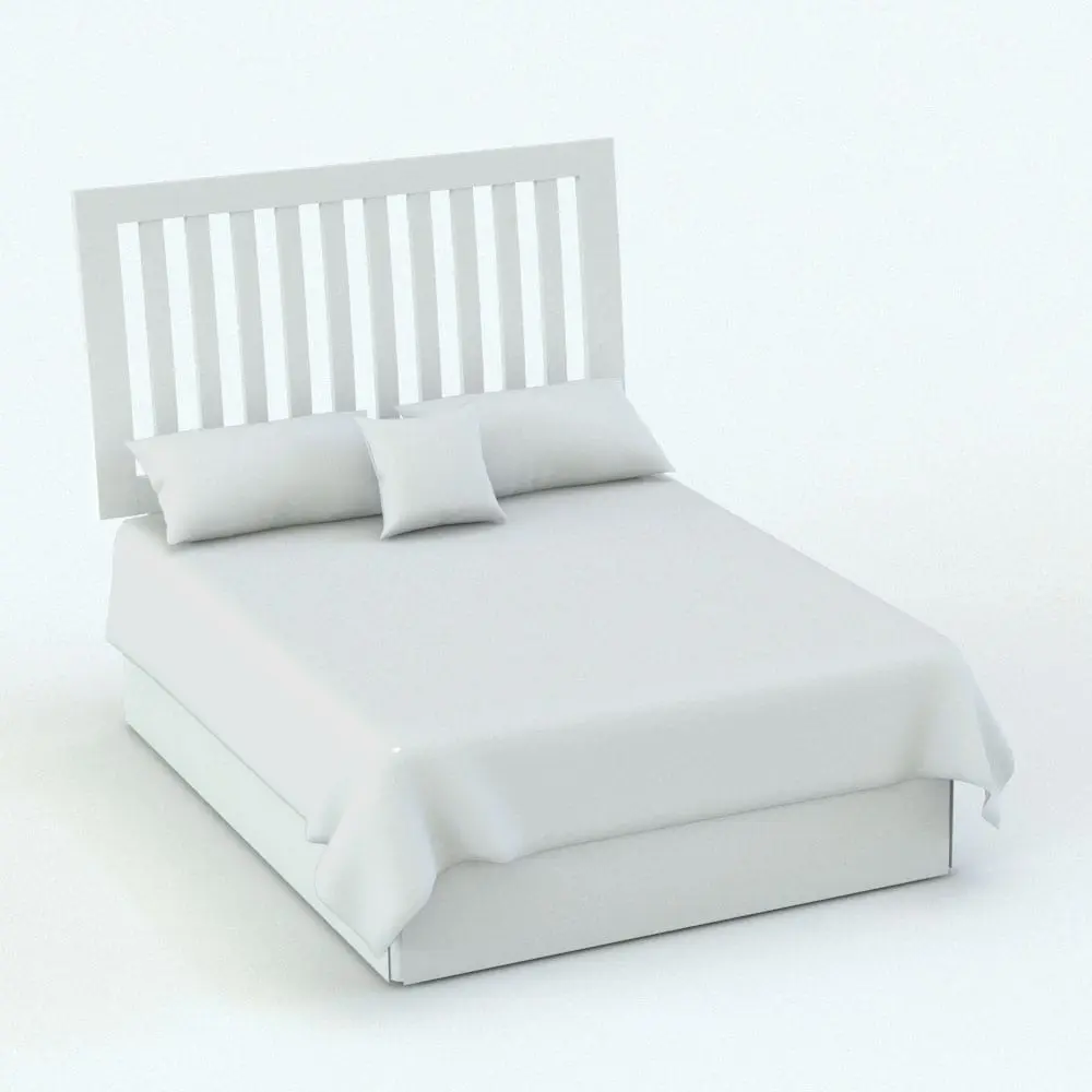 Revit Family / 3D Model - Revit Bed Family With Slats Headboard Perspective Revit Bed Family With Slats Headboard in 3D and rendered without any materials (ambient occlusion style) to showcase the details better. This Revit family's soft elements (comforter, pillows and cushion) are created with a hybrid approach so you can have very realistic looking elements not just in terms of shape, but also in terms of materials (materials will wrap around naturally on all these elements). Don't let this opportunity go by and add this Revit Bed Family With Slats Headboard to your personal assets now.
