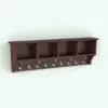 Storage Revit Shelf Family With Coat Hanger in 3D and rendered in a dark cherry wood finish with silver metal hooks to add contrast. This Revit family is fully parametric, easy to use and ready to render. Just load it into your project and hit the render button for instant results. Get this Revit shelf family today and see for yourself.