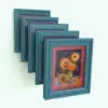 Picture Frame Revit Family Multiple Profiles rendered with teal colored wooden frames and a red inset to frame the hero image better. This Revit family comes with 5 different styles of parametric frames, so you can choose from and have more options when it comes to dressing up your projects. Ideal for residential, commercial or hospitality designs, this Picture Frame Revit Family will make your 3D renderings stand out in just a few clicks.