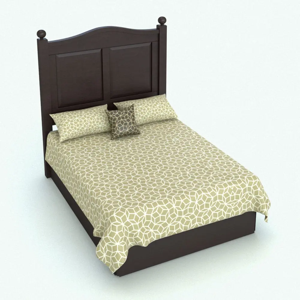 Revit Family / 3D Model - Revit Bed Family With Wooden Headboard Rendered in Revit Revit Bed Family With Wooden Headboard rendered with a dark wooden finish and light colored bedding. This Revit family is fully parametric, allowing you to choose between the three most common bed sizes: full, queen and king. Additionally, this Revit bed family was created with a hybrid approach that blends very realistic comforter, pillows and cushion with realistic-wrapping textures, making this Revit bed family (and all of Blackbee3D's bed families) one of a kind. Get it today and see for yourself.