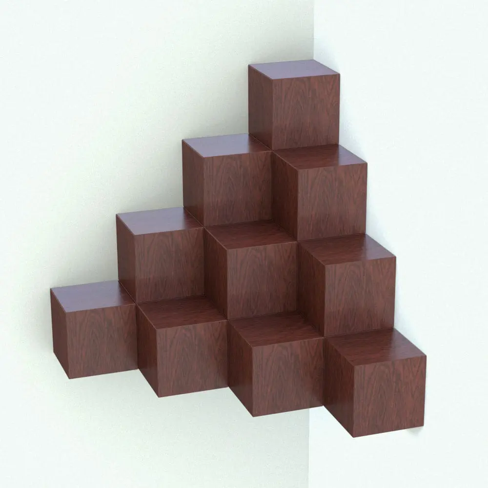 Revit Family / 3D Model - Corner Cubes Decoration Revit Family Rendered in Revit Corner Cubes Decoration Revit Family rendered in a cherry wood finish and placed in a corner. While this Revit decor family works great in corners, you can mirror it and place it anywhere in your wall. With options to change the number of tiers and cubes, this decoration Revit family is completely flexible and will bring different looks in every project. Get it today and see for yourself.