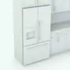 Detail 1 of this kitchen where we can see part of the Revit kitchen cabinets and the fully parametric Revit refrigerator, which can be fully customized in size and shape. Additionally, the Revit refrigerator can be turned off in case you want you use a different refrigerator in that space. Don't waste time creating your kitchens from scratch and opt for a complete solution with this L-Shape Revit Kitchen Family With Moldings. Get it now and see for yourself.