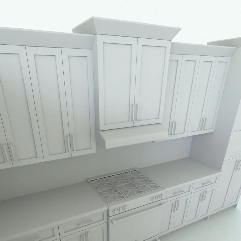 Revit Family / 3D Model - L-Shape Revit Kitchen Family With Moldings Detail 4 Detail 4 of this Revit family where we can see the upper Revit kitchen cabinets and the moldings, all of which are fully parametric, easy to use and ready to render. Don't let this opportunity go by and get this Revit kitchen family today.