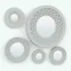 Circular Waves Revit Mirror Family shown in different sizes and configurations to showcase its parametric flexibility. This Revit family allows you to change the thickness of the frame, the diameter of the mirror and even change mirror to be beveled or simple. Don't wait any longer and add this Circular Waves Revit Mirror Family to your cart today.