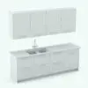 Revit kitchen cabinets-sink side of the kitchen. This modern looking Revit kitchen will blend seamlessly to your spaces in just a few clicks. The additional 2 sides of this kitchen will complement your space and make it look complete. Don't let this opportunity go by and add this Revit kitchen family to your cart now.