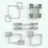 Multiple Rectangles Revit Shelf Family shown in different sizes and configurations to showcase its parametric flexibility. With parameters to change the overall dimensions as well as the depth and visibility of each one of the corner rectangles, this Revit family will bring versatility and charm to all your interior design projects.