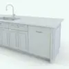 Detail 4 of the Revit dishwasher, lower cabinets and sink part of this Revit kitchen family. The intricate details on the cabinets and the sleek and modern appliances make this family unique and elegant.