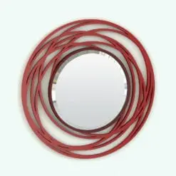 Circles Wall Mirror Revit Family rendered with a red frame and a darker red inner frame. This Revit family is fully parametric, easy to use and ready to render. Just load it into your project, select the materials (or use the provided ones) and hit the render button for instant results. Ideal for modern and contemporary interior design projects, this Circles Wall Mirror Revit Family will make your spaces look alive.