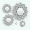 Mandala Wall Mirror Revit Family shown in different sizes and configurations to showcase its parametric flexibility. Whether you need a complement for your space or a focal point, this Revit mirror will serve both purposes. Ideal for residential, commercial and hospitality spaces, this Revit mirror family will transform your spaces in just a few clicks.