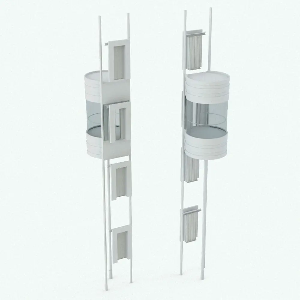 Revit Family / 3D Model - Circular Panoramic Elevator Revit Family Perspective Circular Panoramic Elevator Revit Family in 3D and rendered in black and white (ambient occlusion style) to show the details better. Whether you're working on an apartment building, a large commercial space or corporate projects, this elevator Revit family will fit seamlessly to your requirements. Get it today and see for yourself.
