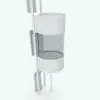 Detail of the car on this Circular Panoramic Elevator Revit Family where you can see the interior handrail, the overall shape and the back part of the doors on each floor. Ideal for large projects, this elevator Revit family will be the perfect complement to streamline your workflow.