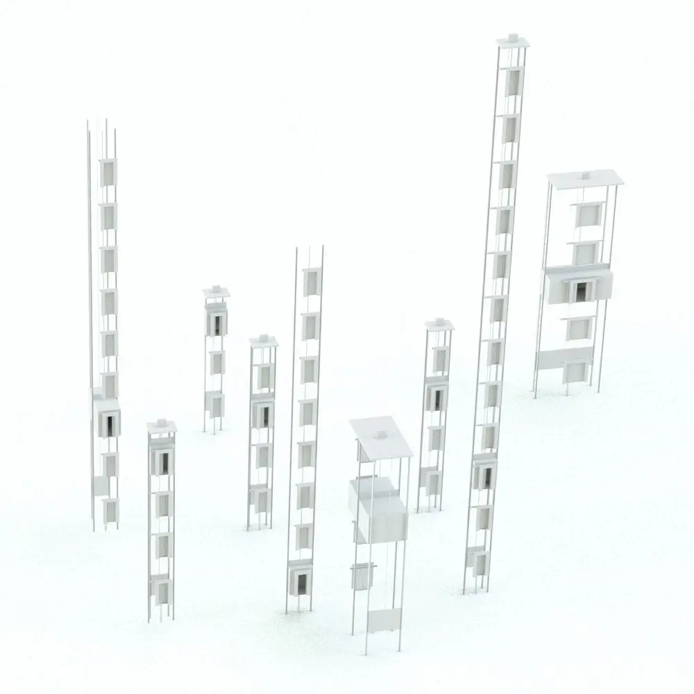 Revit Family / 3D Model - Rectangular Elevator Revit Family Variations Rectangular Elevator Revit Family shown in different sizes and configurations to showcase its parametric versatility. This Revit family allows you to change the number of floors, the dimensions of the car, the materials, the opening of the doors and many more things to fully adjust it to your design language. Ideal for vertical projects, this elevator Revit family will complement your design and make it look complete.