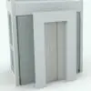 Detail of the bottommost doors of this Rectangular Panoramic Revit Elevator Family where the doors, the frame, the buttons and more can be seen. Ideal for large scale projects, this fully parametric and easy to use elevator Revit family will make your spaces look complete. Get it today and see for yourself.