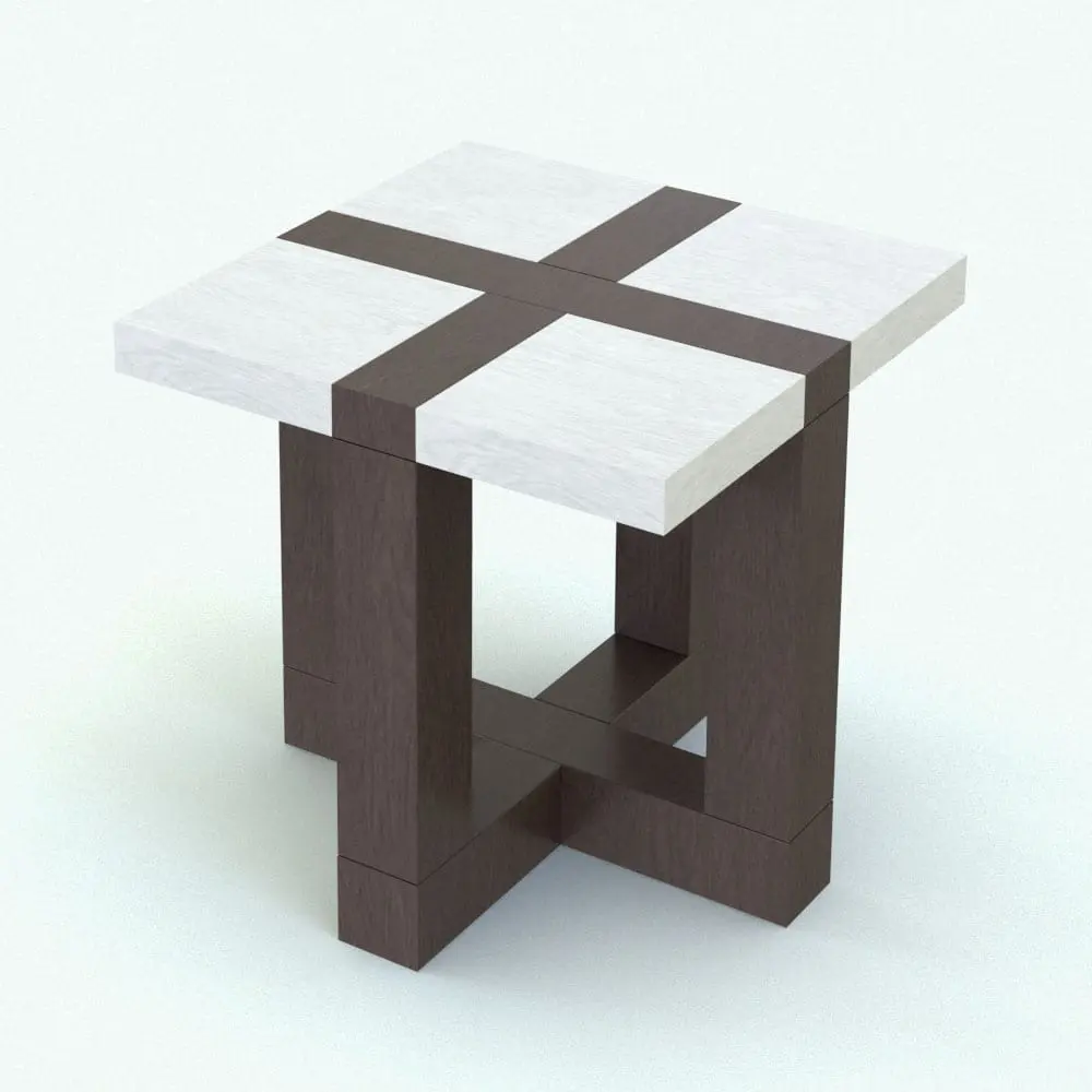 Revit Family / 3D Model - Cross Structure Coffee Table Revit Family Rendered in Revit Cross Structure Coffee Table Revit Family in 3D and rendered in brown and white colored wood finishes to add contrast. This Revit family is ideal for residential, commercial and hospitality settings and it will bring a touch of modernity and livability to your renders. Don't wait any longer and add this Cross Structure Coffee Table Revit Family to your cart today.
