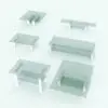 Double Glass Coffee Table Revit Family shown in different sizes and configurations to showcase its parametric flexibility. This Revit family allows you to change the overall dimensions, the leg separation, the supports diameter, the materials and much more for a totally customized look. Ideal for residential, commercial and hospitality projects, this Double Glass Coffee Table Revit Family will make your 3D renderings stand out in just a few clicks.