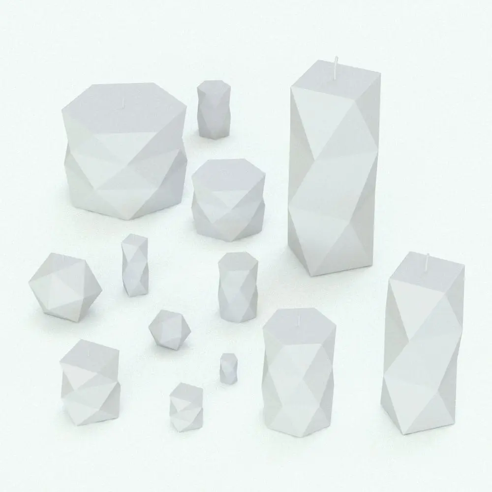 Revit Family / 3D Model - Geometric Candles Decoration Revit Family Variations Geometric Candles Decoration Revit Family shown in different sizes and configurations to showcase its parametric versatility. Ideal for adding a touch of livability, charm and refinement to your Revit projects, this decoration Revit family will make your spaces look complete.