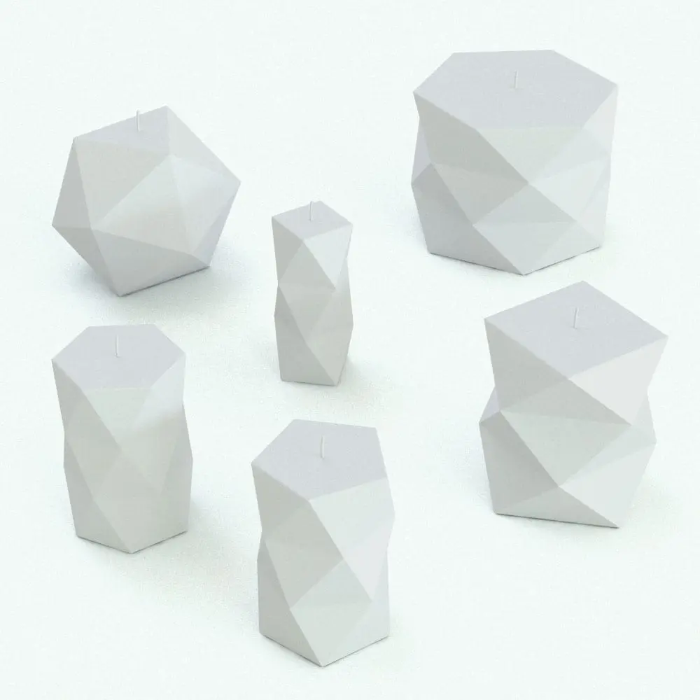 Revit Family / 3D Model - Geometric Candles Decoration Revit Family Perspective Geometric Candles Decoration Revit Family in 3D and rendered in black and white (ambient occlusion style) to show the shapes better. Whether used in residential, commercial or hospitality spaces, this fully parametric and easy to use Revit decor family is the perfect complement to make your 3D renderings stand out.