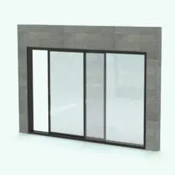 Sliding Door Revit Family - SLD-Direct Set X in 3D and rendered embedded in a masonry wall. This Revit family is ideal for residential, commercial and hospitality projects. With tons of parameters to modify, this sliding door Revit family will seamlessly blend to your projects in just a few clicks.