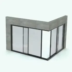 Corner Sliding Door Revit Family - SLD-OX-Corner-XO Multi Slide in 3D and rendered in a masonry wall. Ideal for luxury residential projects, commercial or hospitality settings, this fully parametric and easy to use sliding door Revit family will seamlessly blend to your Revit project in just a few clicks. Get it today and see for yourself.