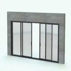 Dual Sliding Door Revit Family - SLD-OX-XO-Bi-Part in 3D and rendered in a gray masonry wall. This Revit family is fully parametric, easy to use and ready to render. Just load it into your project, select the materials (or use the provided ones) and hit the render button for instant results. Don't let this opportunity go by and add this sliding door Revit family to your cart today.
