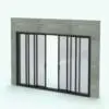 Quad Sliding Door Revit Family - SLD-OXX-XXO-Bi-Part in 3D and rendered embedded in a gray masonry brick wall with dark frames. This Revit family is fully parametric, easy to use and ready to render. Just load it into your project, select the materials (or use the provided ones) and hit the render button for instant results. Don't wait any longer and add this Quad Sliding Door Revit Family to your cart today.