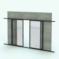Sliding Revit Pocket Door Family - SLD-PX-XP Bi-Part in 3D and rendered embedded in a gray masonry brick wall with dark metallic frames. This Revit family is completely FREE! Yes, it is part of our FREE Revit families category, so get it today and check out our quality. No credit card required. Ideal for modern and contemporary interior design projects, this Revit pocket door is the perfect complement to your project.