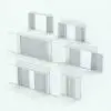 Sliding Revit Pocket Door Family - SLD-PX-XP Bi-Part shown in different sizes and configurations to showcase its parametric flexibility. This Revit family allows you to change the overall dimensions, the materials and even the opening percentage of each door, making it look even more realistic. Don't wait any longer and add this Sliding Revit Pocket Door Family to your cart today.