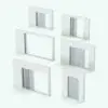 Triple Sliding Revit Pocket Door Family - SLD-PXXX shown in different sizes and configurations to showcase its parametric versatility. This Revit family allows you to change the overall dimensions, the position of each of the sliding panels and the materials for full customization. Ideal for modern and contemporary interior design projects, this Revit pocket door will make your interior-exterior spaces feel open and connected.