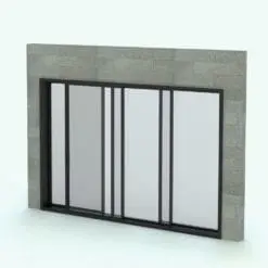 Sliding Door Revit Family With Screen - SLD-XXO Multi-Slide in 3D and rendered embedded in a gray masonry brick wall with dark metallic frames. This Revit family is fully parametric, easy to use and ready to render. Just load it onto your project, set the dimensions and hit the render button for instant results. Don't let this opportunity go by and add this Sliding Door Revit Family With Screen to your cart today.