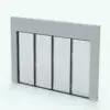 Quad Pane Fixed Revit Window Family - SLW-E2 embedded in a white brick wall and rendered with a dark metallic frame finish. This Revit family is fully parametric, easy to use and ready to render. Just load it into your project, set the size and hit the render button for instant results. Don't wait any longer and add this Quad Pane Fixed Revit Window Family to your personal assets today.