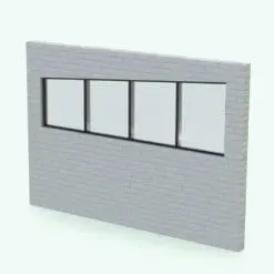 Quad Slope Revit Window Family embedded in a white brick wall and rendered with a dark colored metal finish on the frame. This Revit family is fully parametric, easy to use and ready to render. Just load it into your project, set the size and hit the render button for instant results. Don't wait any longer and add this Quad Slope Revit Window Family to your cart today.