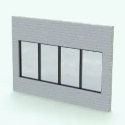 Quad Simple Revit Window Family embedded in a white brick wall and rendered with a dark metallic frame finish. This Revit family is fully parametric, easy to use and ready to render. Just load it into your project, select the size and hit the render button for immediate results. Don't wait any longer and download this FREE Revit window family today.