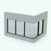 Corner Window Revit Family shown embedded in a white brick wall and rendered in a dark colored metallic frame finish. This Revit family is ideal to create panoramic views in your projects and its ease of use will certainly streamline your Revit workflow. Don't wait any longer and get this Revit window family today.